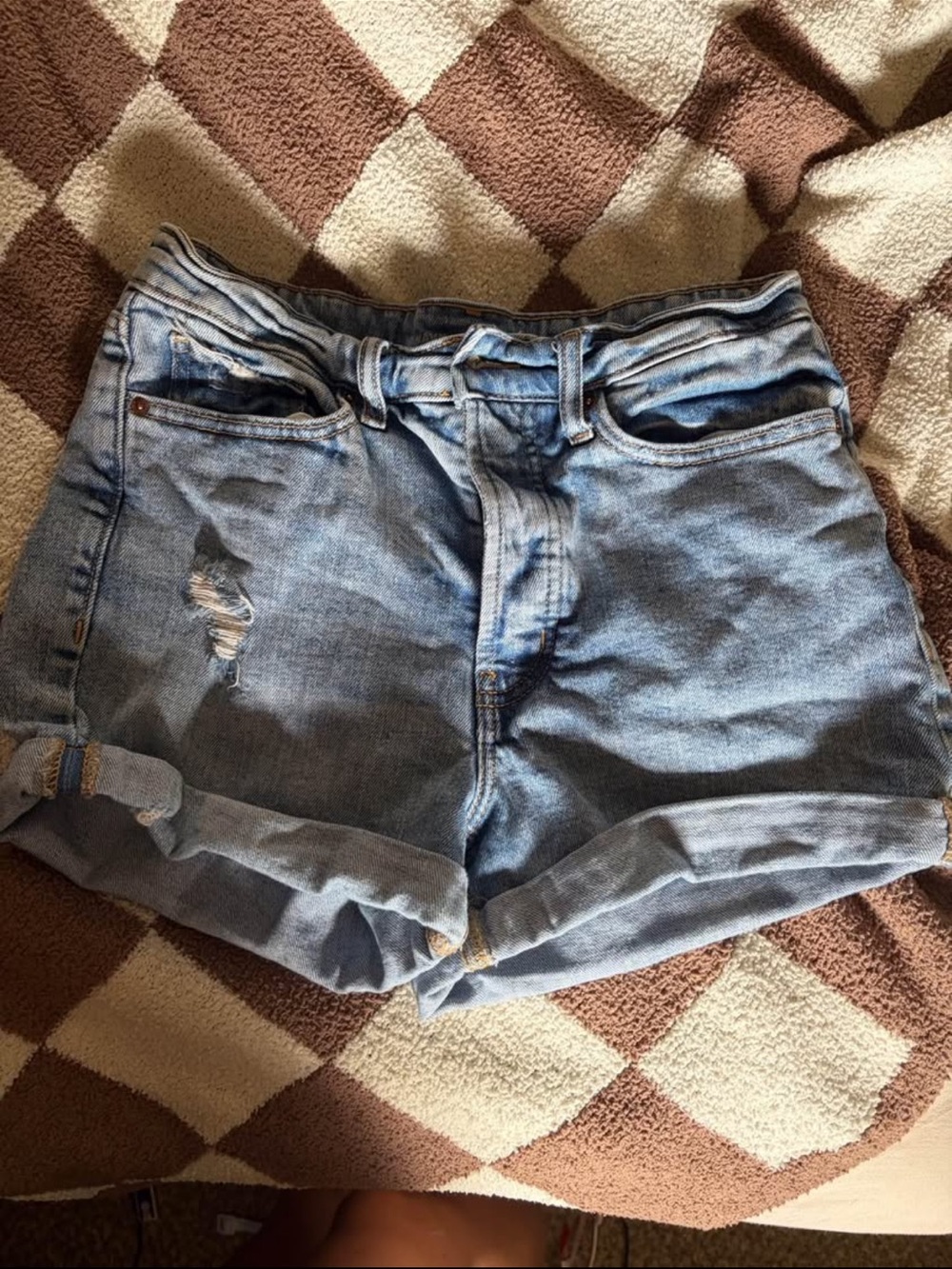 Old Navy Light Blue Distressed Denim Roll-Cuff Shorts